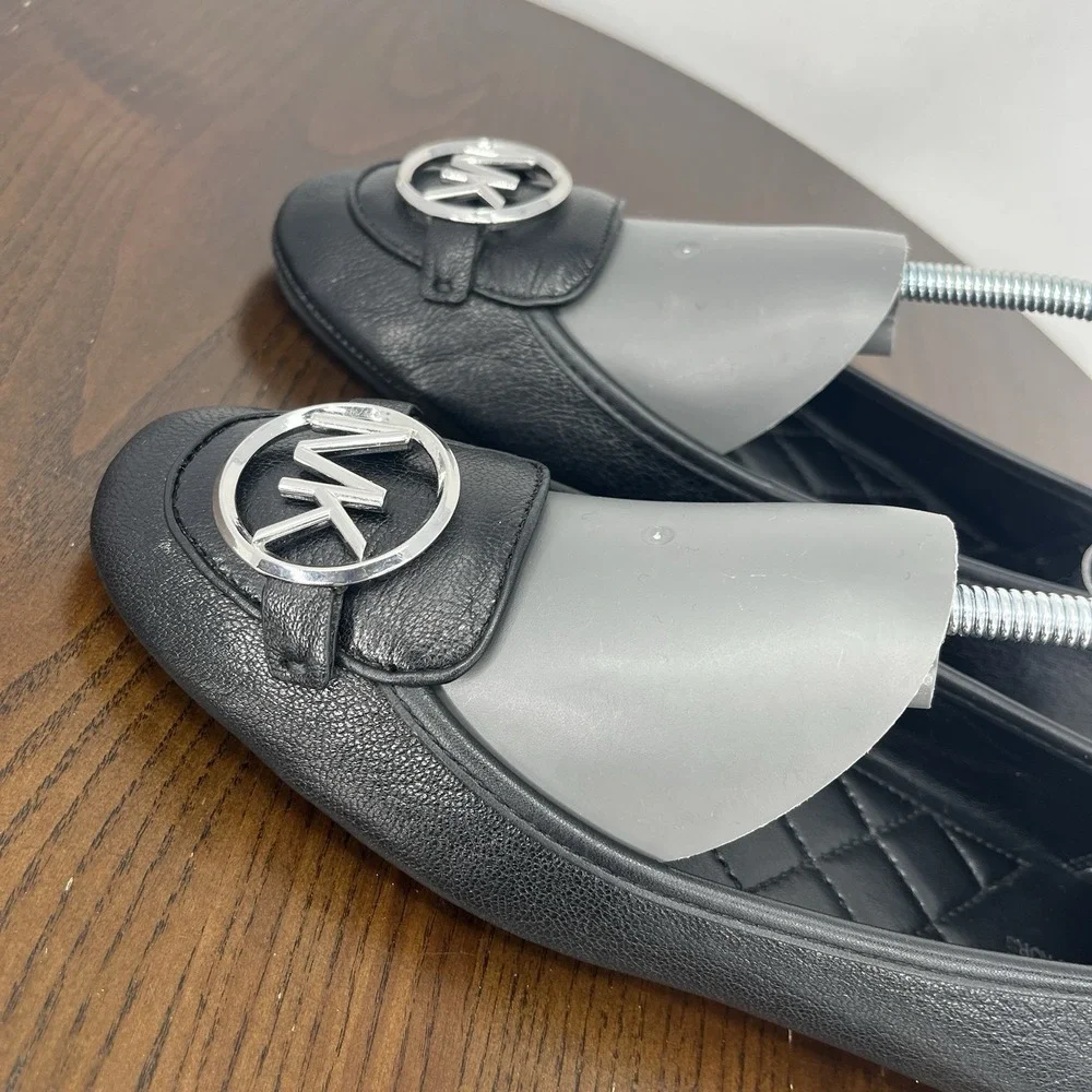 Michael Kors Lillie Shoes Women's 6.5M Black Leather Ballet Flats Ballerina Logo